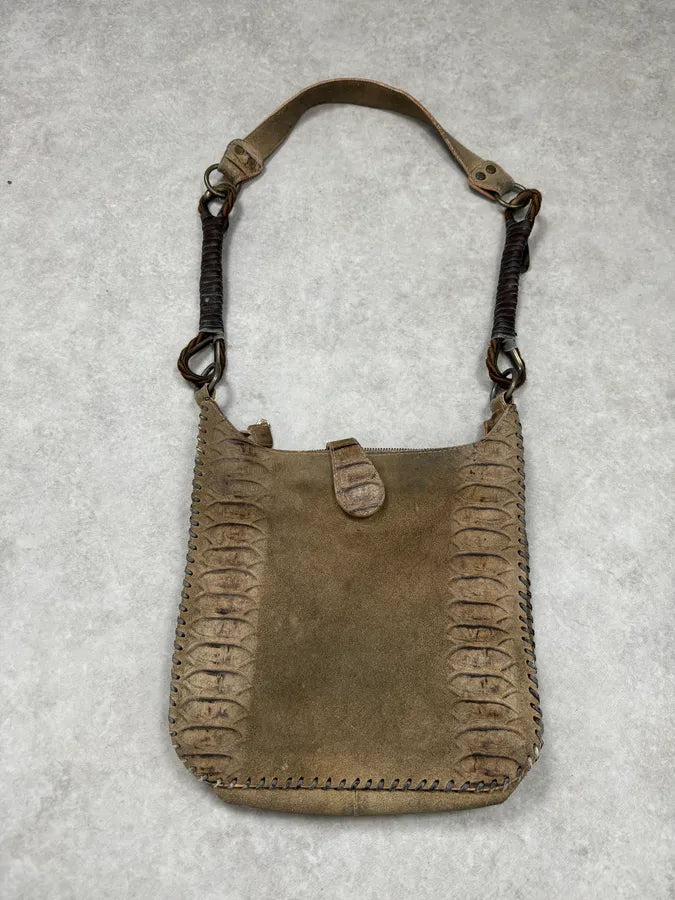 2000s Dolce & Gabbana Crocodile Effect Suede Leather Handle Bag IoywTxG 5