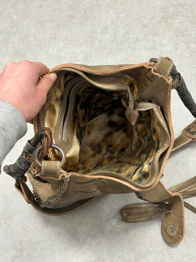 2000s Dolce & Gabbana Crocodile Effect Suede Leather Handle Bag IoywTxG 6