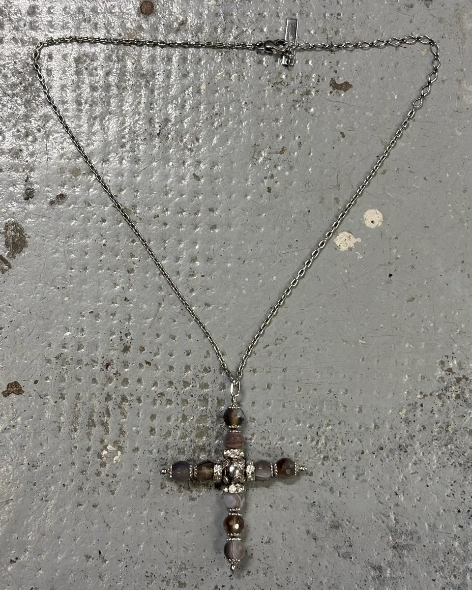2000s Dolce & Gabbana Cross Grey & Black Embellished Necklace eUonxBT 0