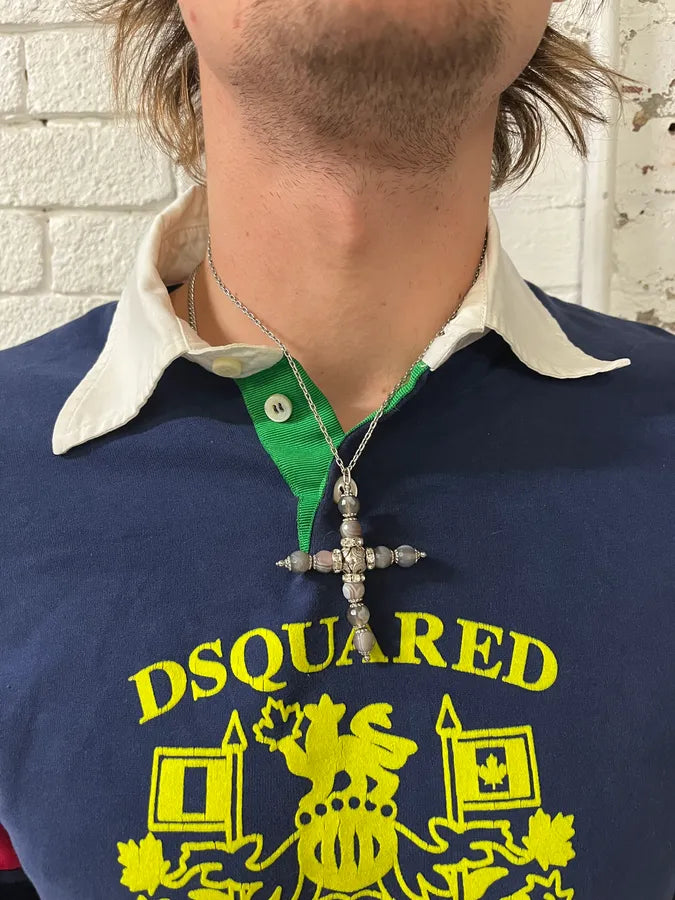 2000s Dolce & Gabbana Cross Grey & Black Embellished Necklace eUonxBT 1