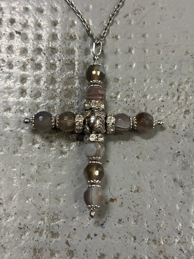 2000s Dolce & Gabbana Cross Grey & Black Embellished Necklace eUonxBT 2