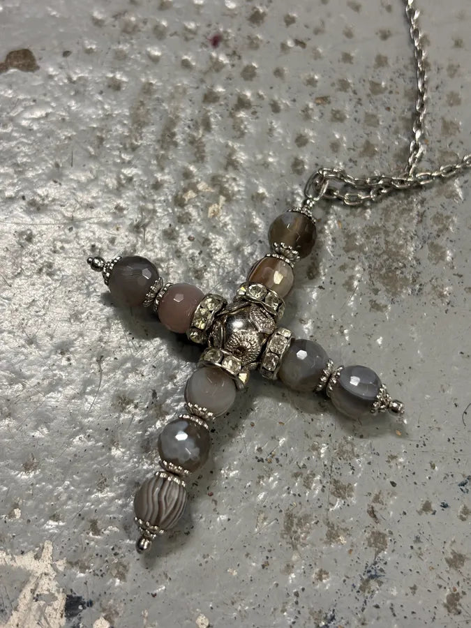 2000s Dolce & Gabbana Cross Grey & Black Embellished Necklace eUonxBT 5
