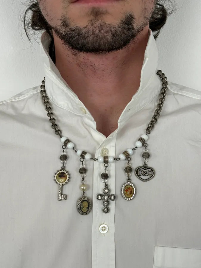 2000s Dolce & Gabbana Cross Key Portrait Pendants Necklace nBJVJTh 1