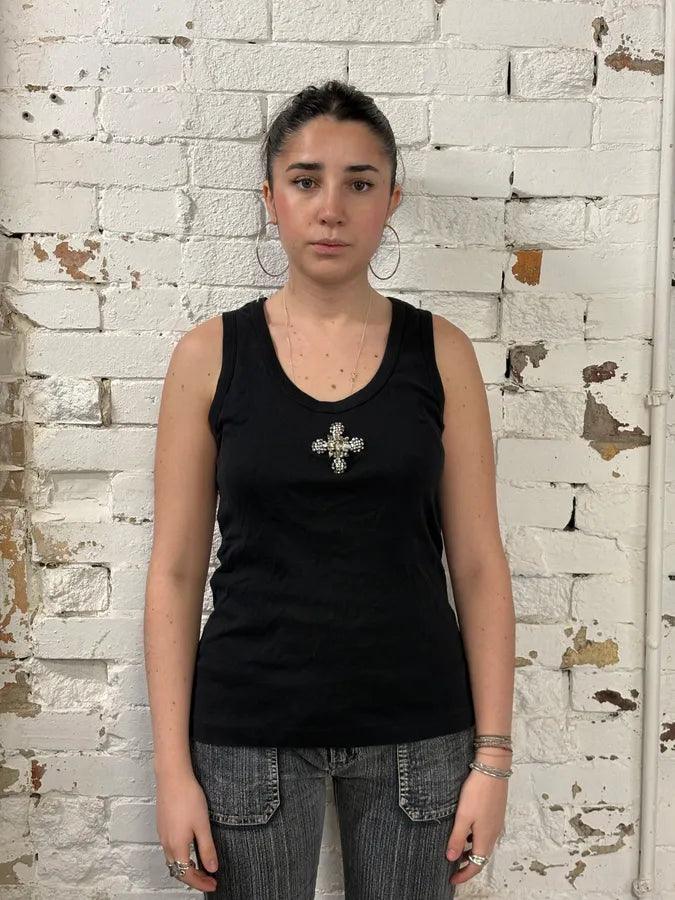 2000s Dolce & Gabbana Cross Ornament Black Tank Top gzMnpna 1