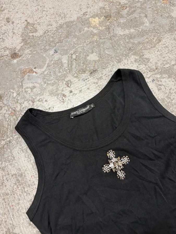 2000s Dolce & Gabbana Cross Ornament Black Tank Top gzMnpna 4
