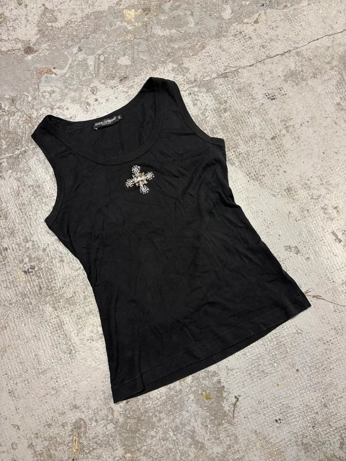2000s Dolce & Gabbana Cross Ornament Black Tank Top gzMnpna 3