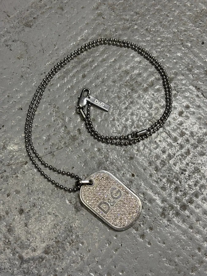 2000s Dolce & Gabbana Crystal D&G Dog Tag Necklace JKotaEE 2