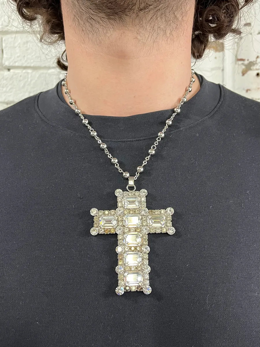 2000s Dolce & Gabbana Crystal Embellishment Shiny Cross Necklace aRNpdsq 0