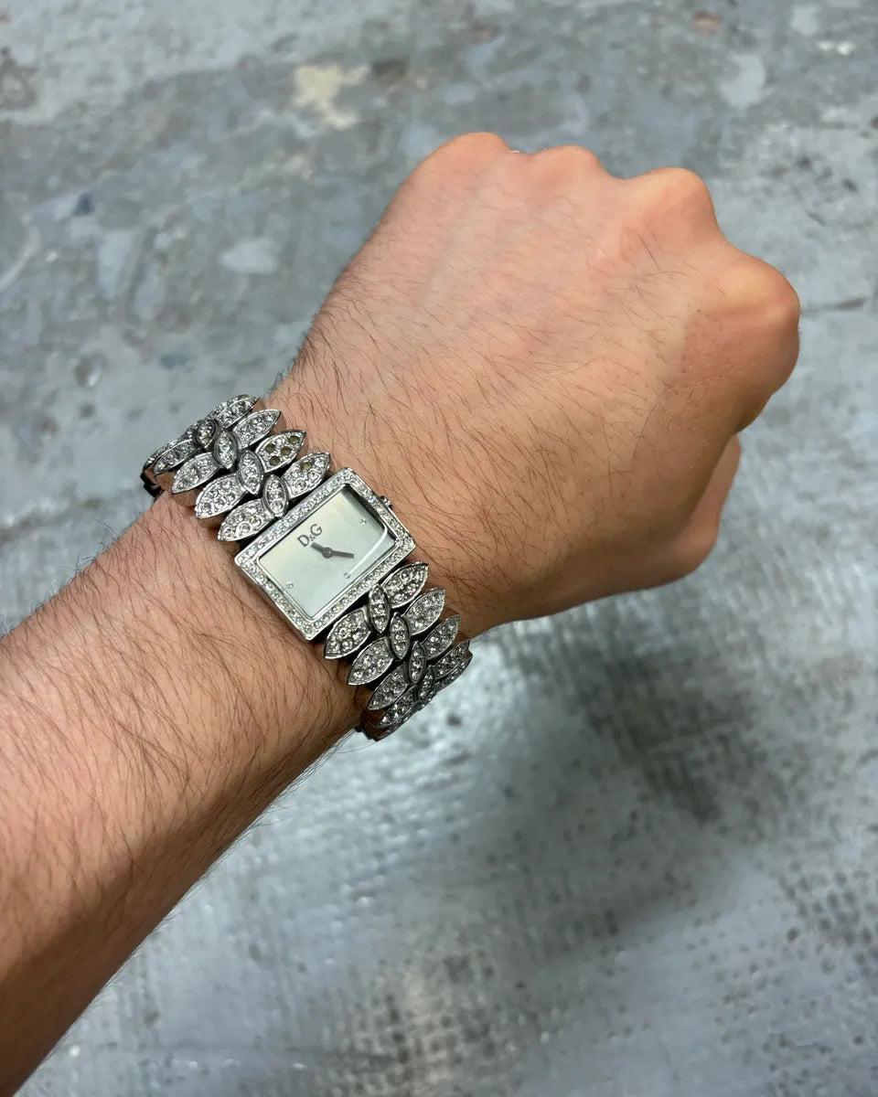 2000s Dolce & Gabbana Crystal Leaves Bracelet Watch XGEDNql 0