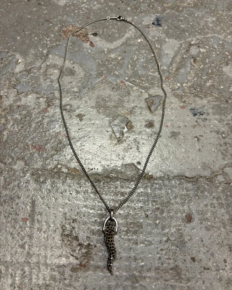 2000s Dolce & Gabbana Crytal Paved Tooth Pendant Sliver Necklace XCKDGMc 0