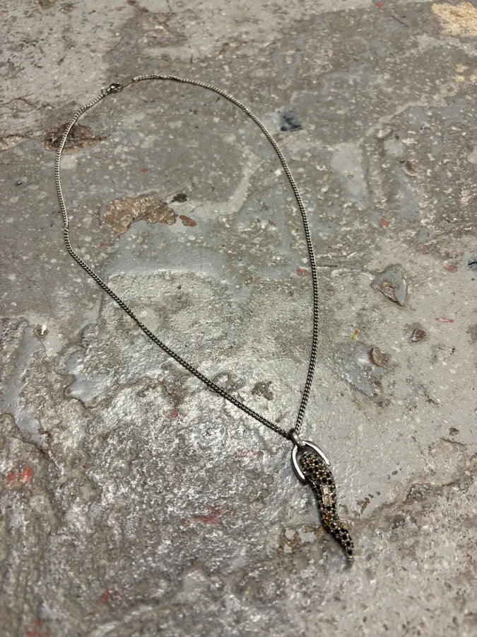 2000s Dolce & Gabbana Crytal Paved Tooth Pendant Sliver Necklace XCKDGMc 2