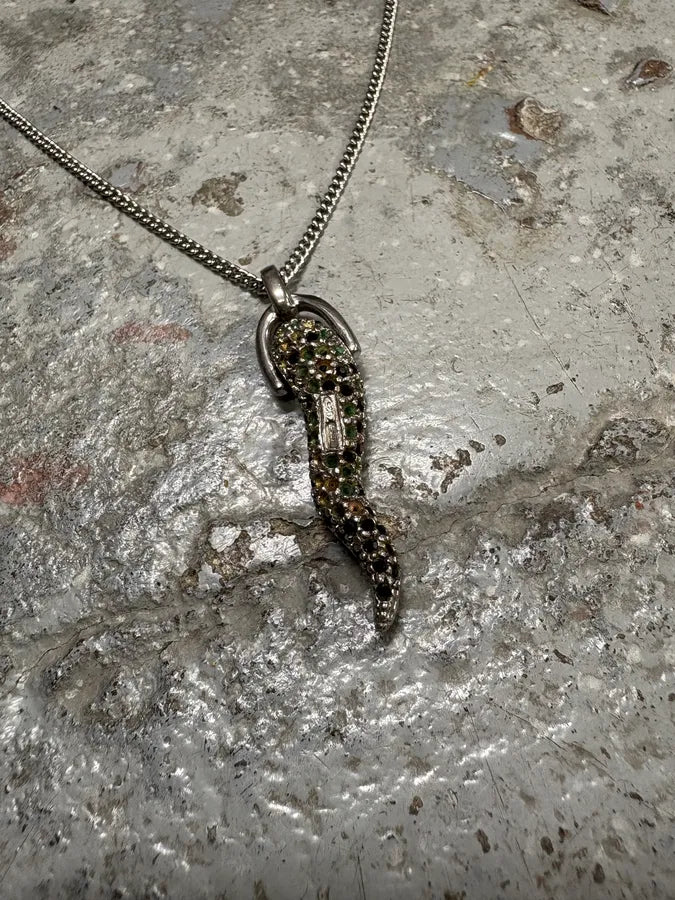 2000s Dolce & Gabbana Crytal Paved Tooth Pendant Sliver Necklace XCKDGMc 3