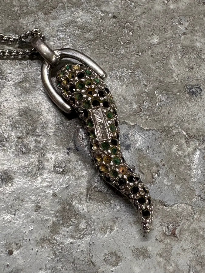 2000s Dolce & Gabbana Crytal Paved Tooth Pendant Sliver Necklace XCKDGMc 4