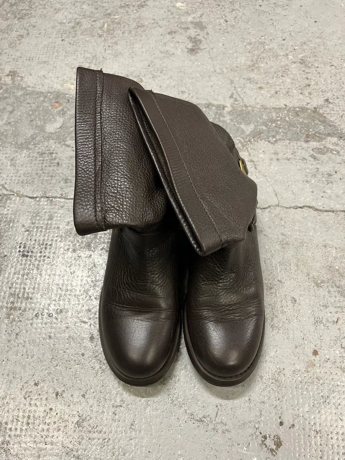 2000s Dolce & Gabbana Dark Brown Gold Buckle Ankle Leather Boots scJsUse 3