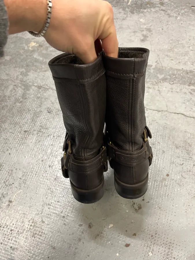 2000s Dolce & Gabbana Dark Brown Gold Buckle Ankle Leather Boots scJsUse 4