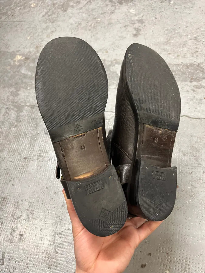 2000s Dolce & Gabbana Dark Brown Gold Buckle Ankle Leather Boots scJsUse 5