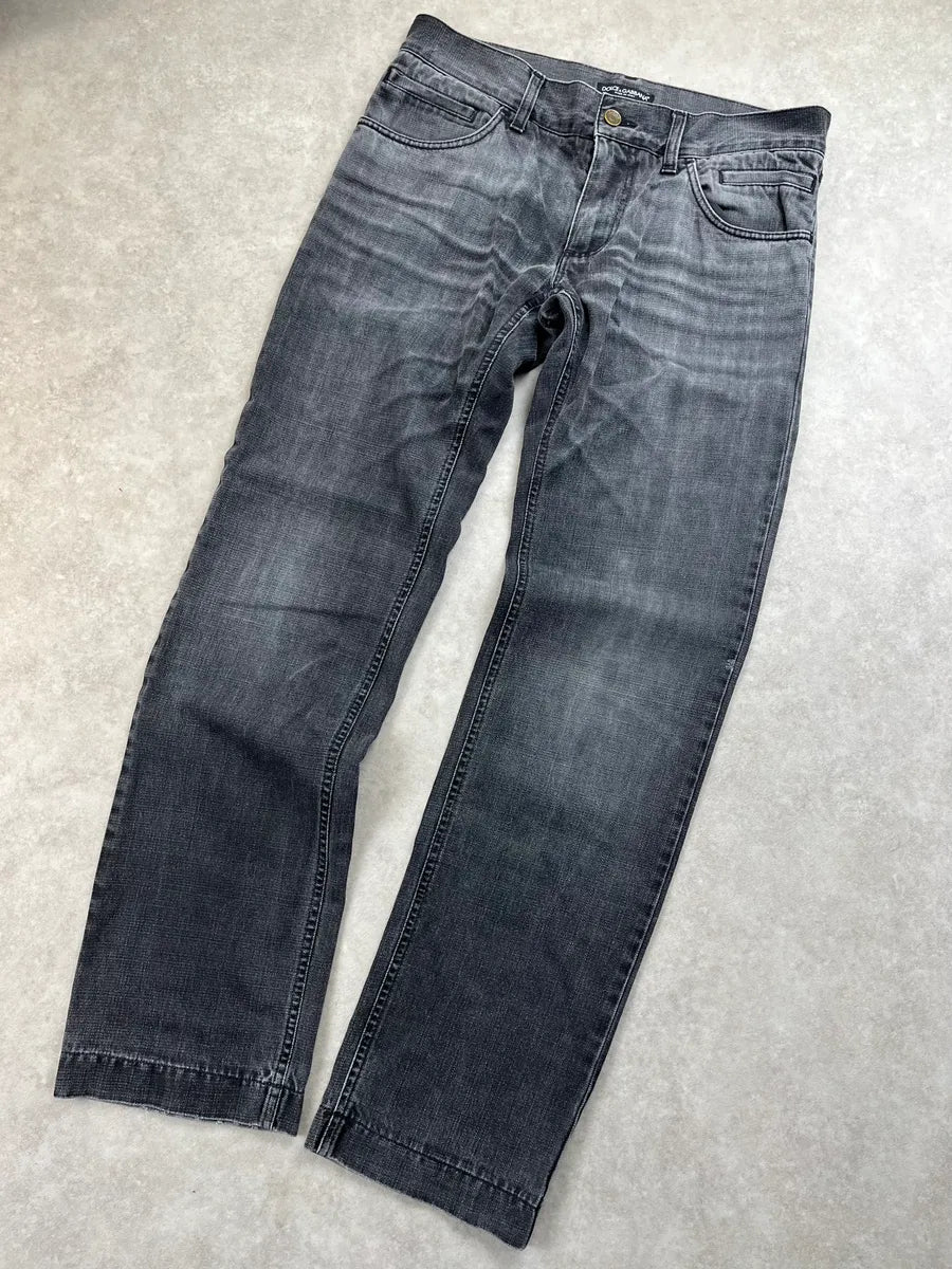2000s Dolce & Gabbana Dark Grey Faded Straight Leg Denim Jeans KHkRvXx 4