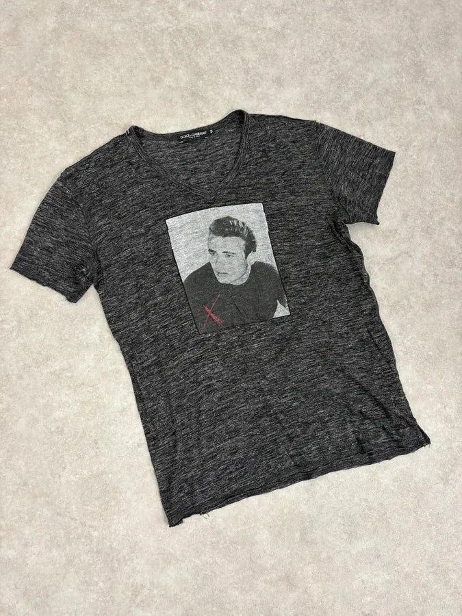 2000s Dolce & Gabbana Dark Grey James Dean V-Neck T-Shirt HIAKbas 3