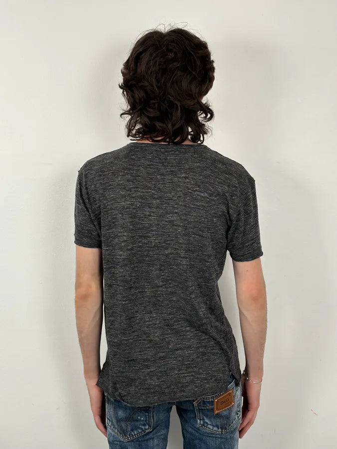2000s Dolce & Gabbana Dark Grey James Dean V-Neck T-Shirt HIAKbas 2