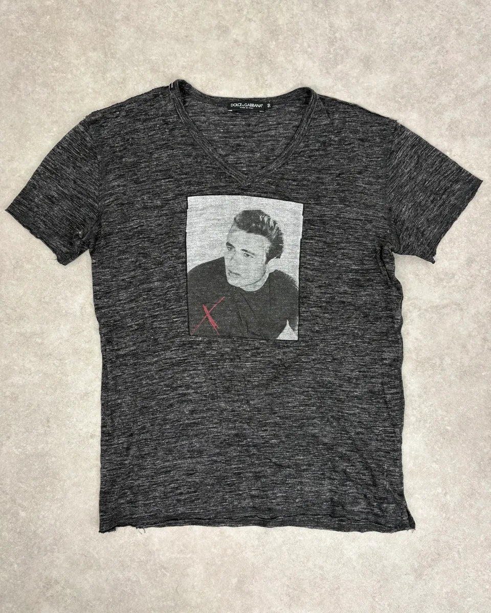 2000s Dolce & Gabbana Dark Grey James Dean V-Neck T-Shirt HIAKbas 0