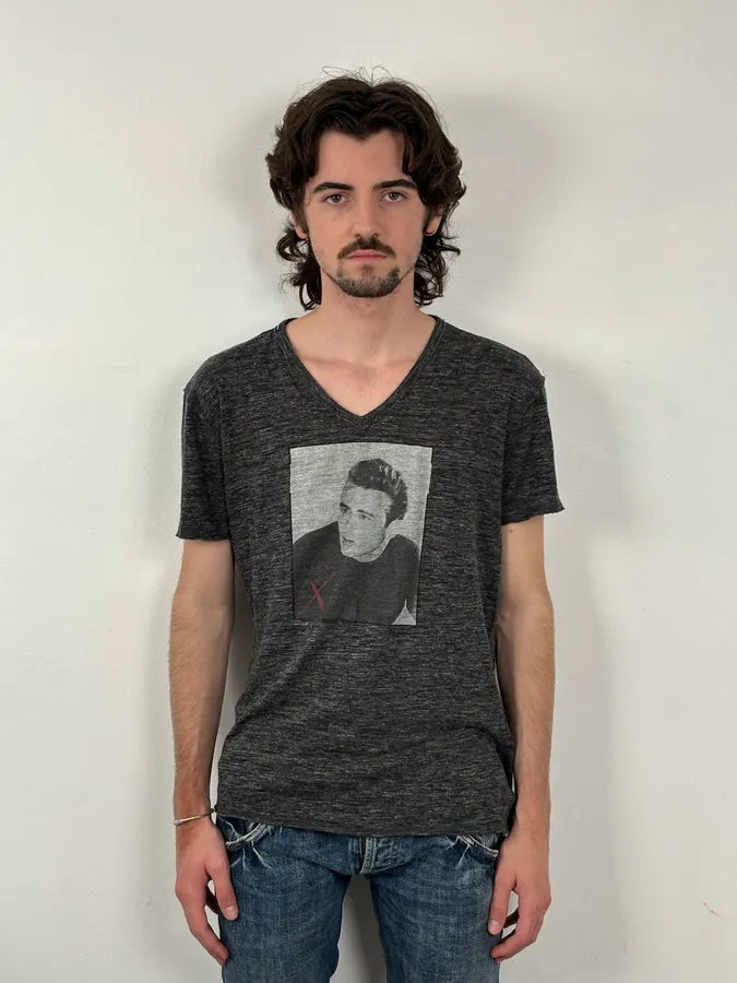 2000s Dolce & Gabbana Dark Grey James Dean V-Neck T-Shirt HIAKbas 1