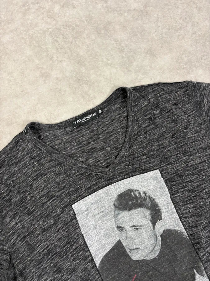 2000s Dolce & Gabbana Dark Grey James Dean V-Neck T-Shirt HIAKbas 4