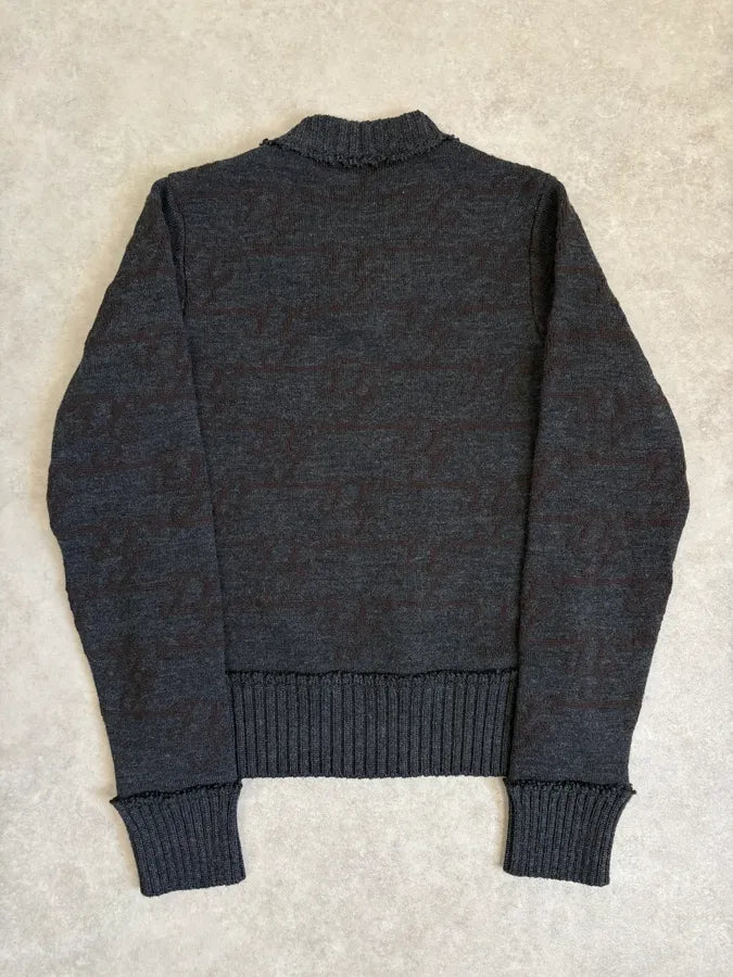 2000s Dolce & Gabbana Dark Grey Signature V-Neck Wool Sweater BwMQYbO 5