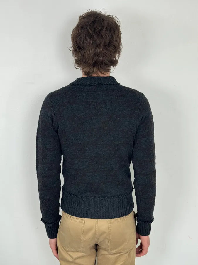 2000s Dolce & Gabbana Dark Grey Signature V-Neck Wool Sweater BwMQYbO 2