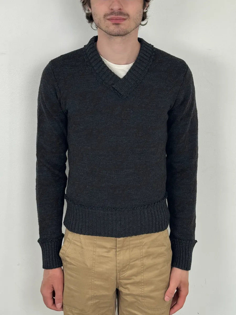 2000s Dolce & Gabbana Dark Grey Signature V-Neck Wool Sweater BwMQYbO 1