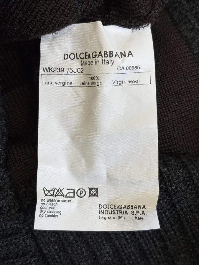 2000s Dolce & Gabbana Dark Grey Signature V-Neck Wool Sweater BwMQYbO 8