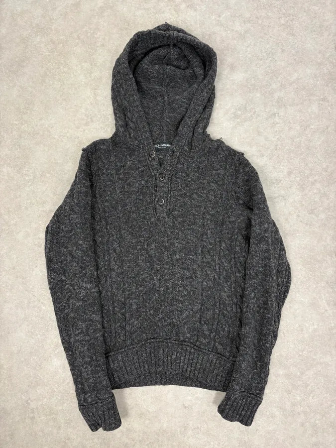 2000s Dolce & Gabbana Dark Grey Wool Knit Hoodie gETllyy 2