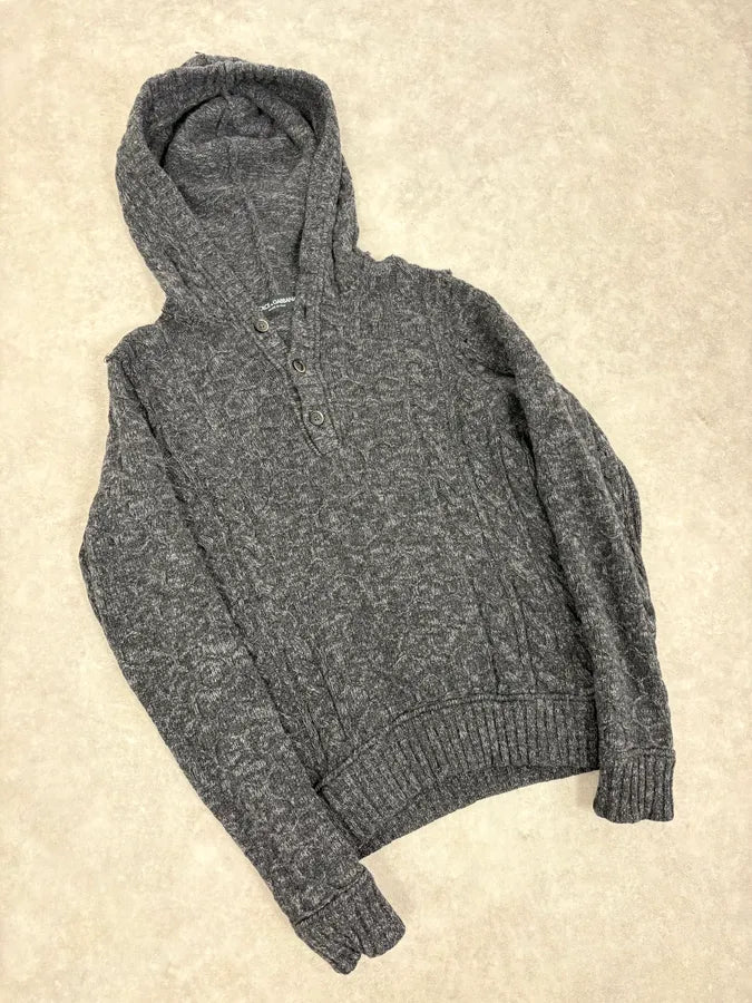 2000s Dolce & Gabbana Dark Grey Wool Knit Hoodie gETllyy 3