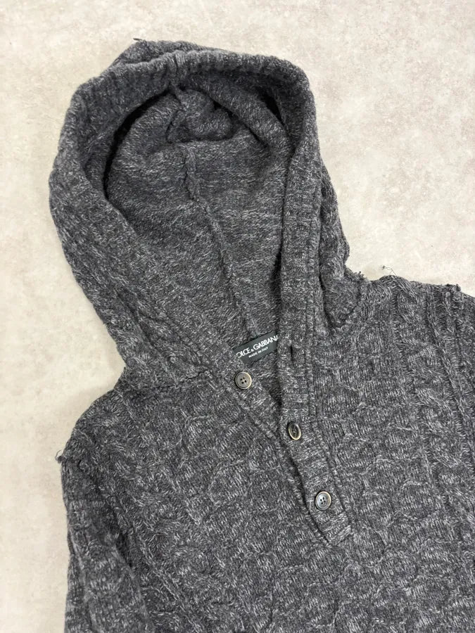 2000s Dolce & Gabbana Dark Grey Wool Knit Hoodie gETllyy 4