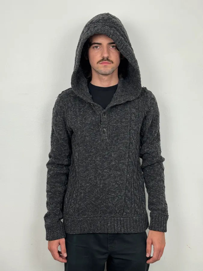 2000s Dolce & Gabbana Dark Grey Wool Knit Hoodie gETllyy 0