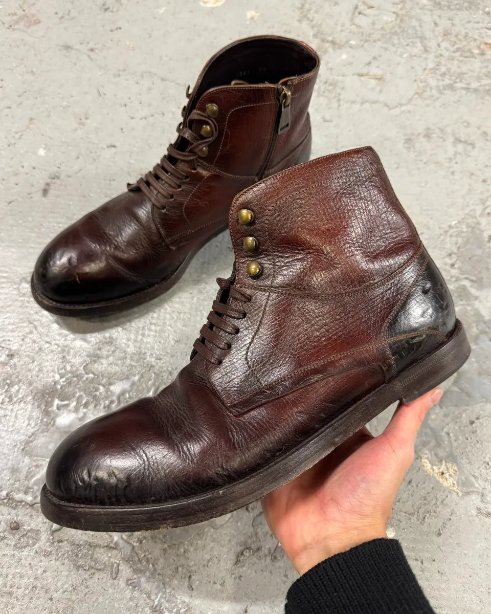 2000s Dolce & Gabbana Dark Red Eroded Premium Leather Boots ufsCYZf 0