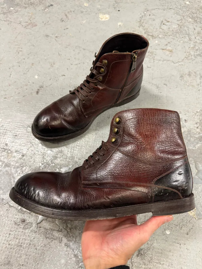 2000s Dolce & Gabbana Dark Red Eroded Premium Leather Boots ufsCYZf 1