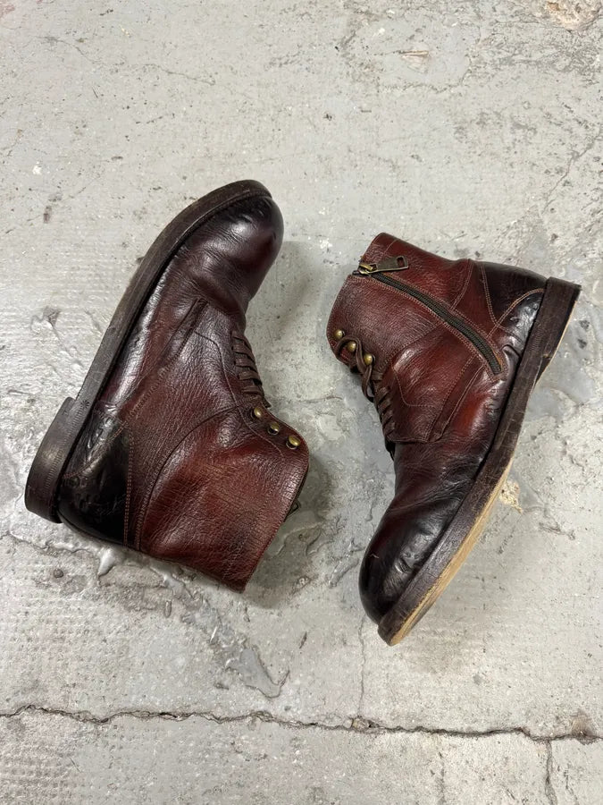 2000s Dolce & Gabbana Dark Red Eroded Premium Leather Boots ufsCYZf 2