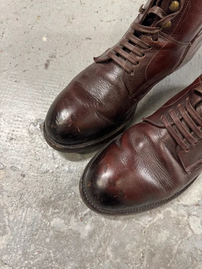 2000s Dolce & Gabbana Dark Red Eroded Premium Leather Boots ufsCYZf 3