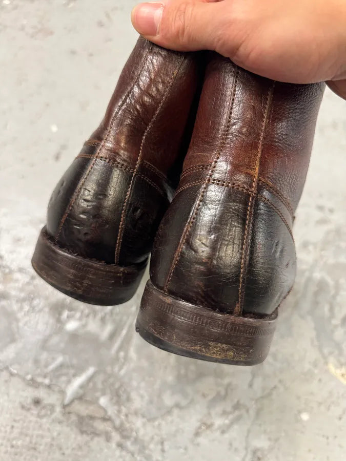 2000s Dolce & Gabbana Dark Red Eroded Premium Leather Boots ufsCYZf 4