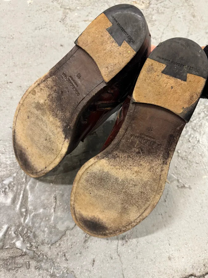 2000s Dolce & Gabbana Dark Red Eroded Premium Leather Boots ufsCYZf 6