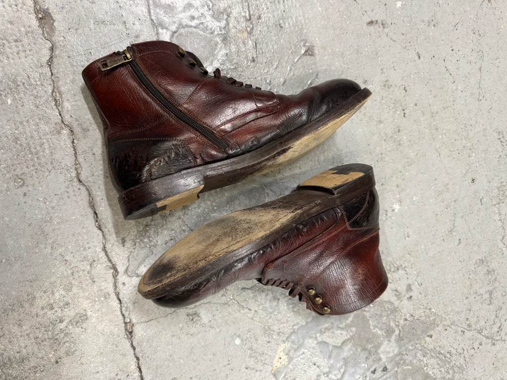 2000s Dolce & Gabbana Dark Red Eroded Premium Leather Boots ufsCYZf 8