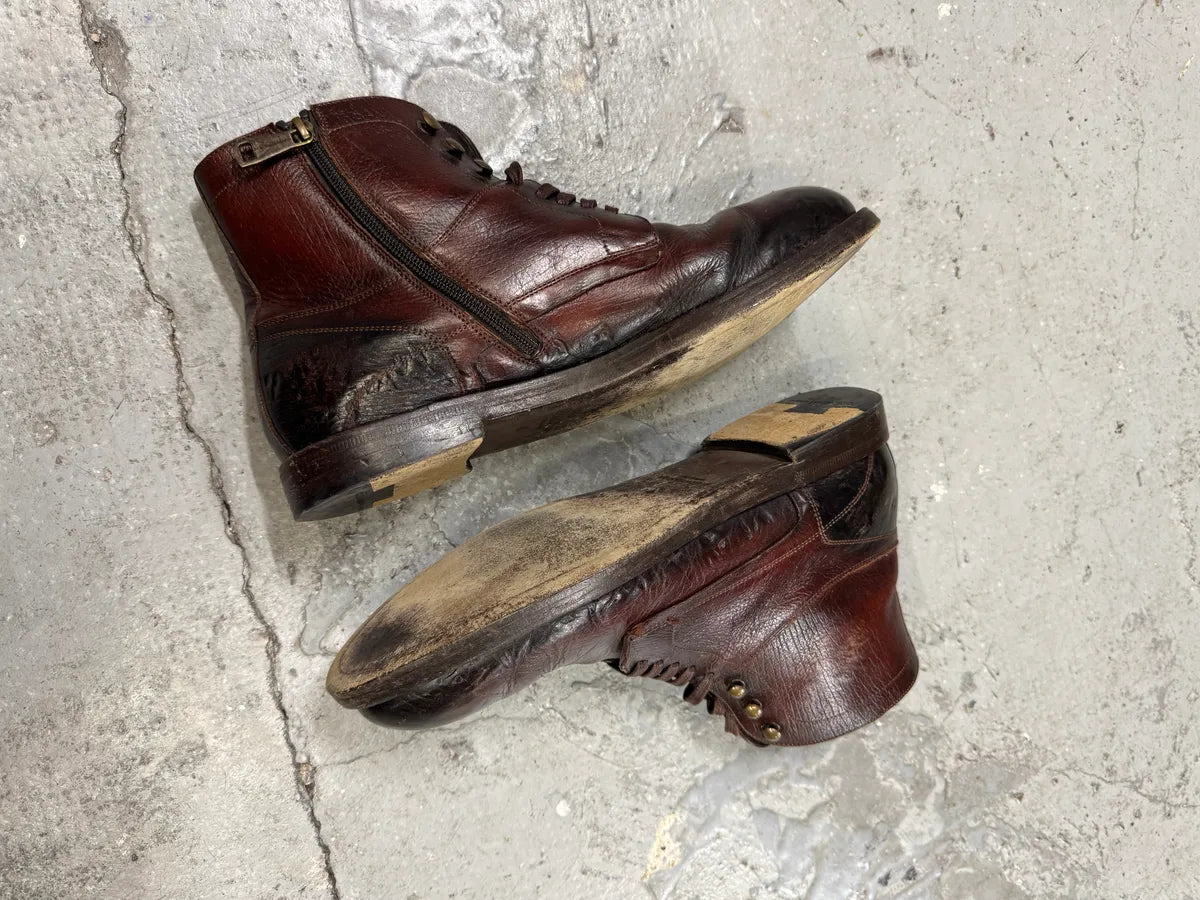 2000s Dolce & Gabbana Dark Red Eroded Premium Leather Boots ufsCYZf 8