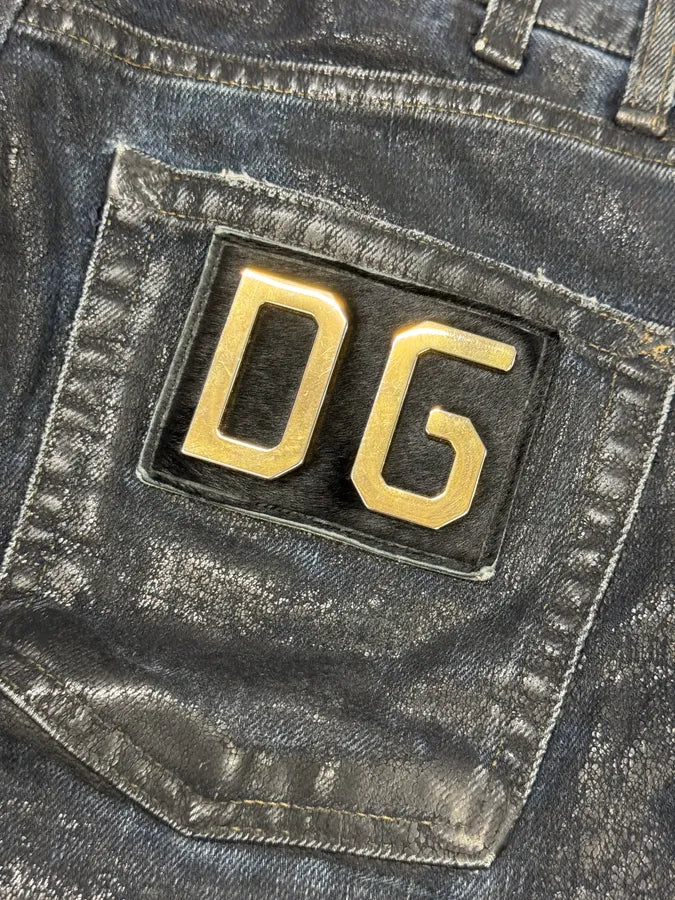 2000s Dolce & Gabbana Dark Waxed Destroyed Skinny Denim Jeans cOgTDVc 10