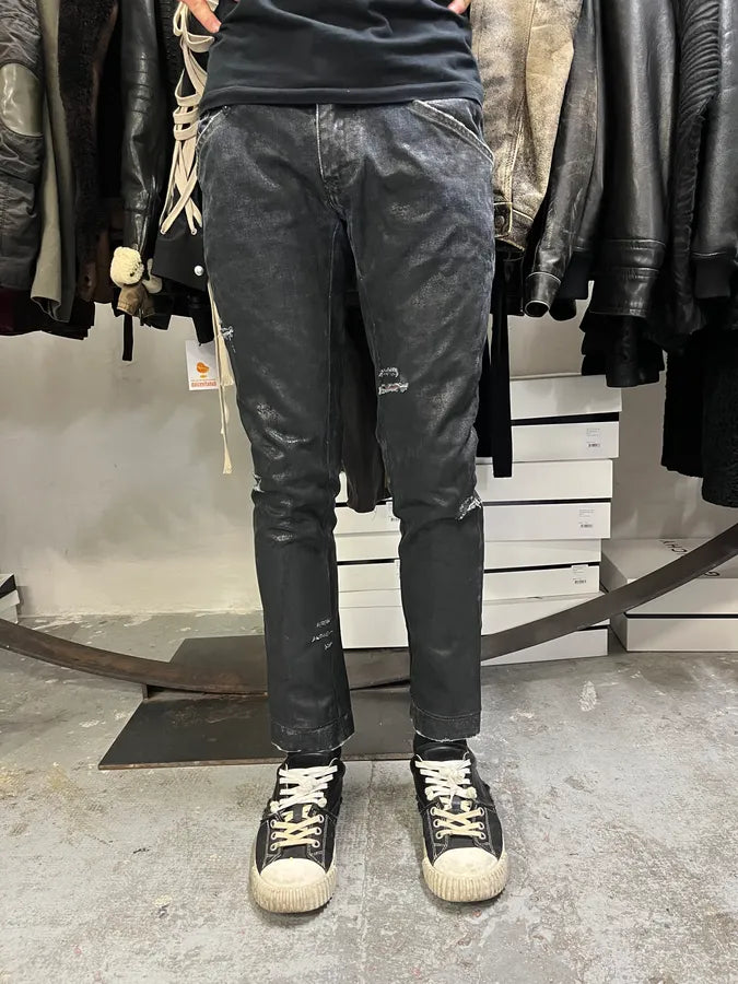 2000s Dolce & Gabbana Dark Waxed Destroyed Skinny Denim Jeans cOgTDVc 2
