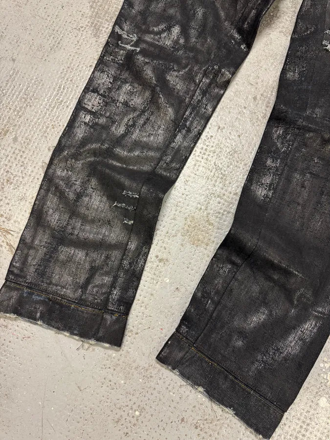 2000s Dolce & Gabbana Dark Waxed Destroyed Skinny Denim Jeans cOgTDVc 5