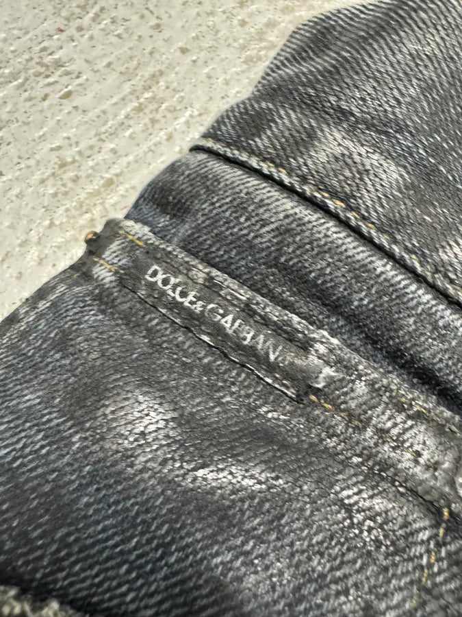 2000s Dolce & Gabbana Dark Waxed Destroyed Skinny Denim Jeans cOgTDVc 6