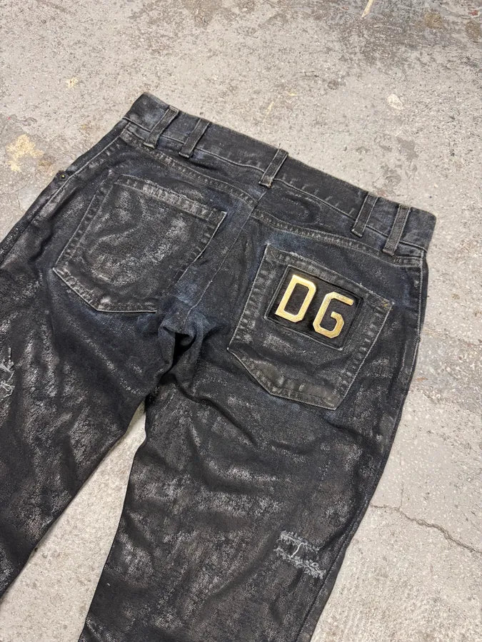 2000s Dolce & Gabbana Dark Waxed Destroyed Skinny Denim Jeans cOgTDVc 7