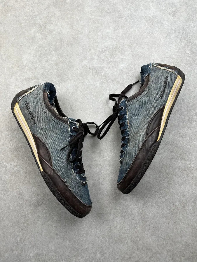 2000s Dolce & Gabbana Denim Distressed Blue Low Sneakers GZjaaYO 1