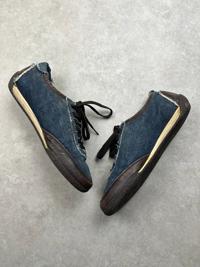 2000s Dolce & Gabbana Denim Distressed Blue Low Sneakers GZjaaYO 2