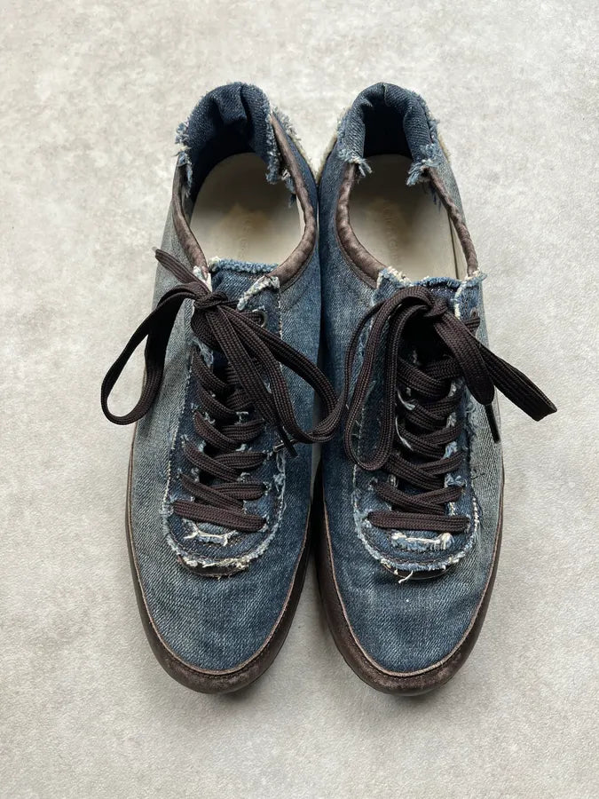 2000s Dolce & Gabbana Denim Distressed Blue Low Sneakers GZjaaYO 3